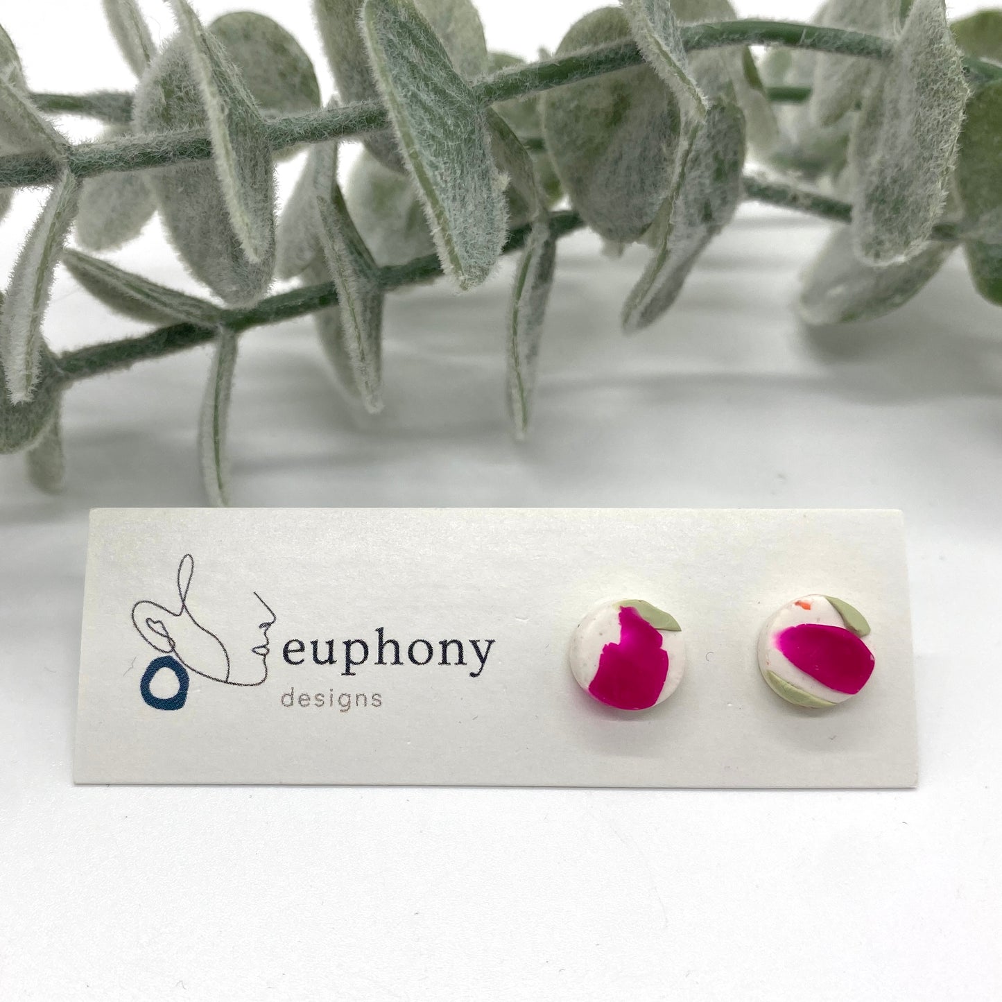 Fuchsia Splash Circle Stud Earrings