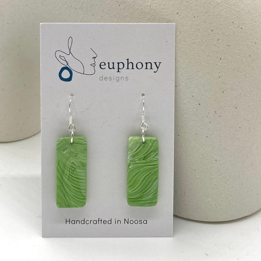 Light Green Rippled Leaf Rectangle Earrings