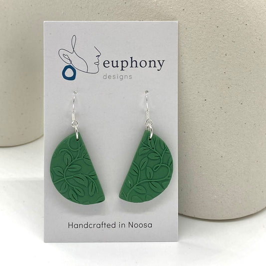 Green Vine Large Half Moon Earrings