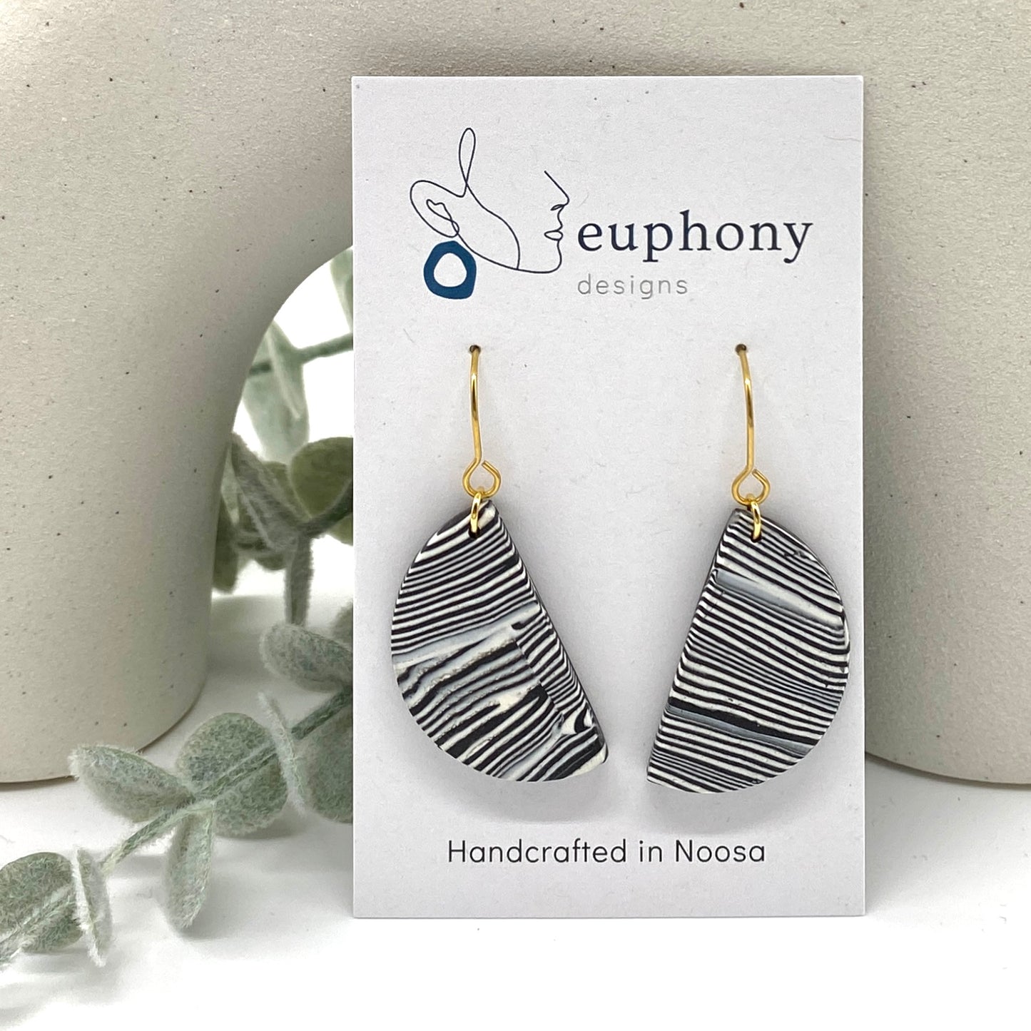 B&W Zebra Stripe Half Moon Earrings