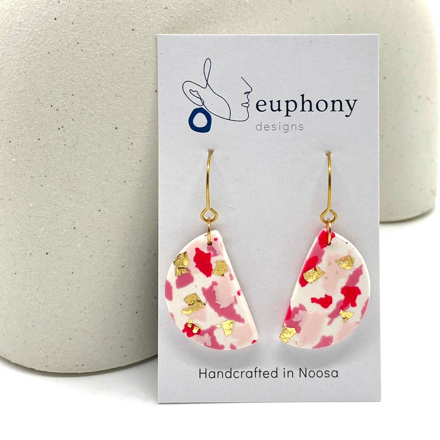 Pink Gold Terrazzo Large Half Moon Earrings