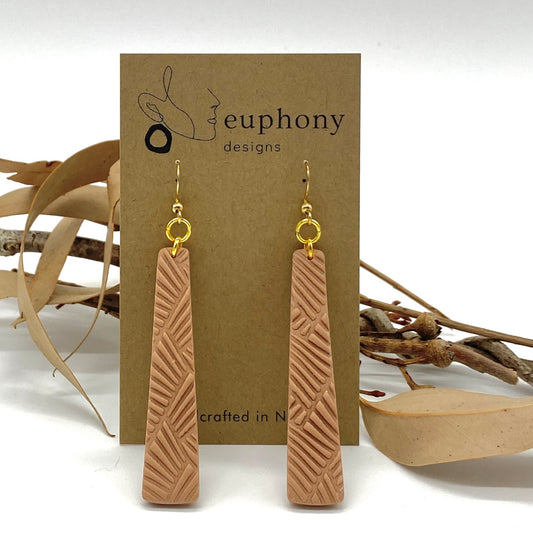 Mocha Long Baton Textured Statement Earrings