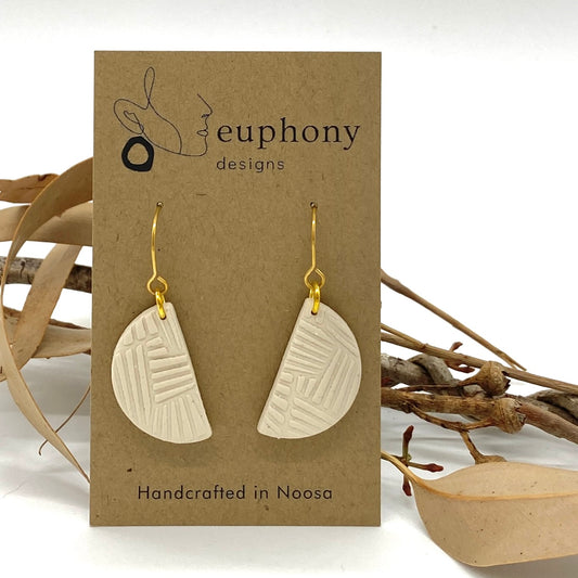 Beige Half Moon Textured Dangle Earrings