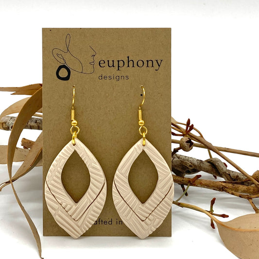 Beige Large Diamond Hoop Textured Statement Earrings