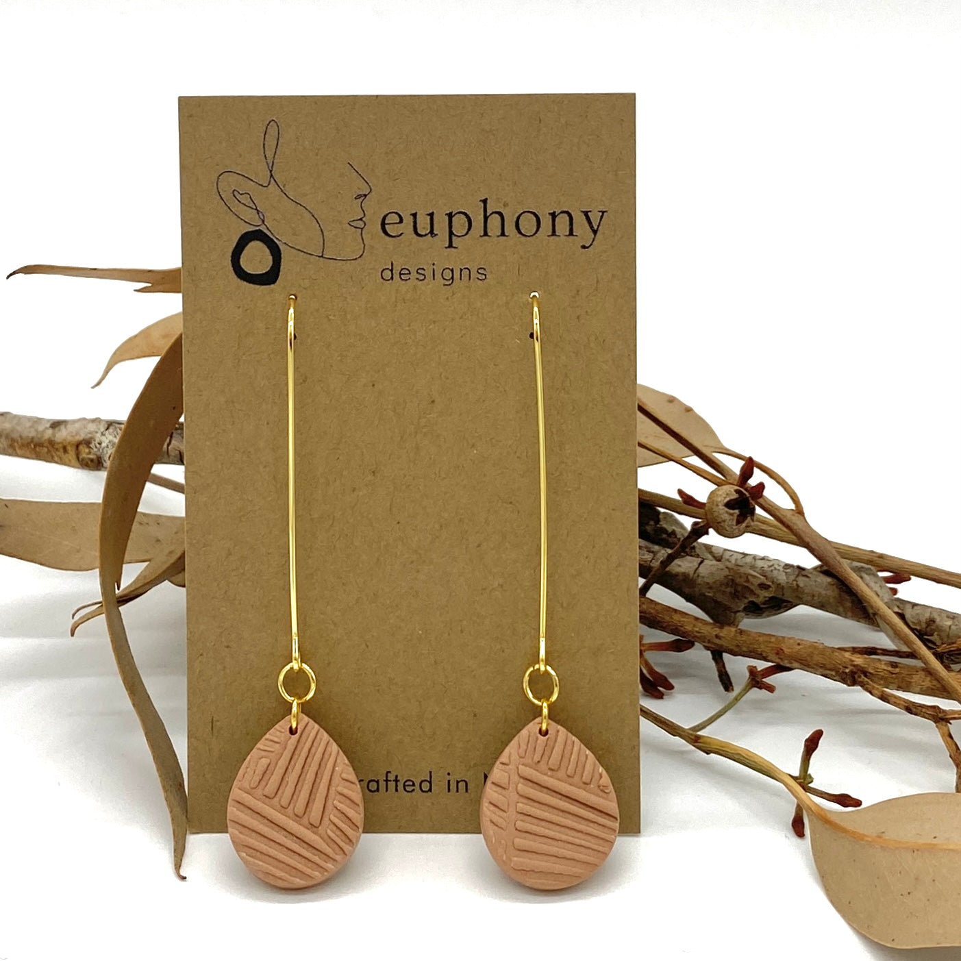 Long Gold Stem Mocha Tear Drop Earrings