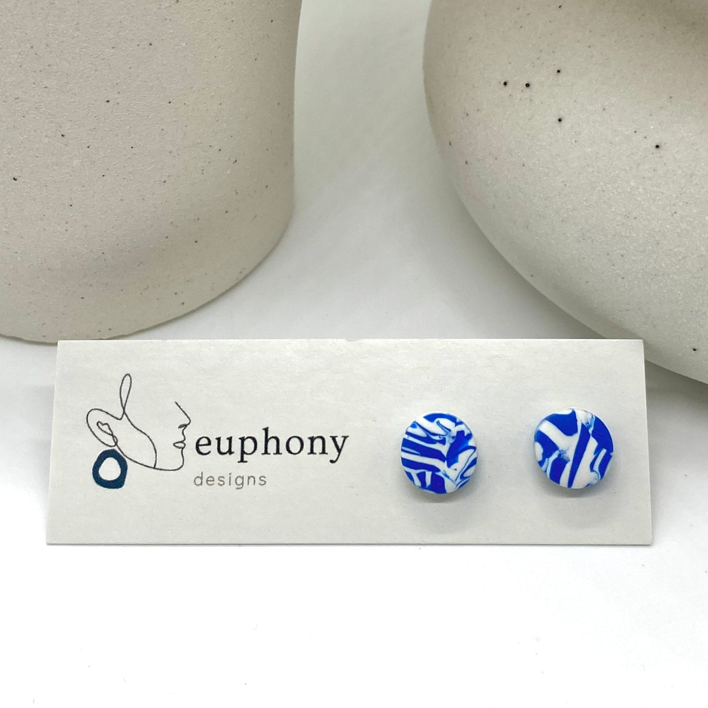 Cobalt Blue Stripe Swirl Stud Earrings