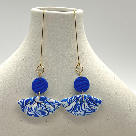 Cobalt Blue Swirl Fan Statement Earrings