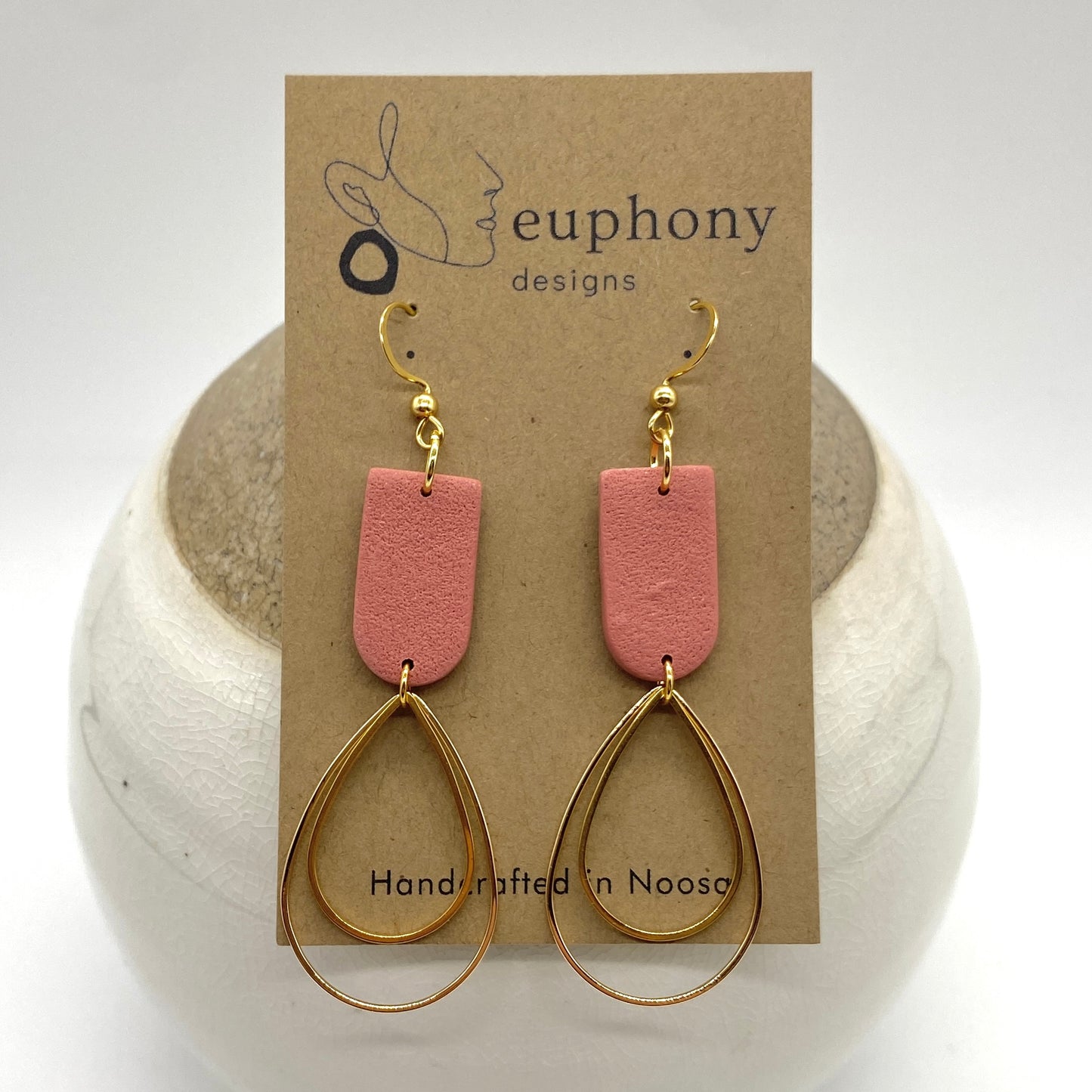 Terracotta Dual Gold Tear Drop Statement Earrings